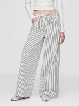 Dżinsy z paskami w stylu baggy o średnim stanie