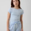 Dopasowany T-shirt dziecięcy z dzianiny prążkowanej typu pointelle