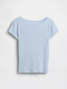 Dopasowany T-shirt dziecięcy z dzianiny prążkowanej typu pointelle