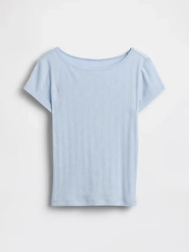 Dopasowany T-shirt dziecięcy z dzianiny prążkowanej typu pointelle