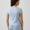 Dopasowany T-shirt dziecięcy z dzianiny prążkowanej typu pointelle