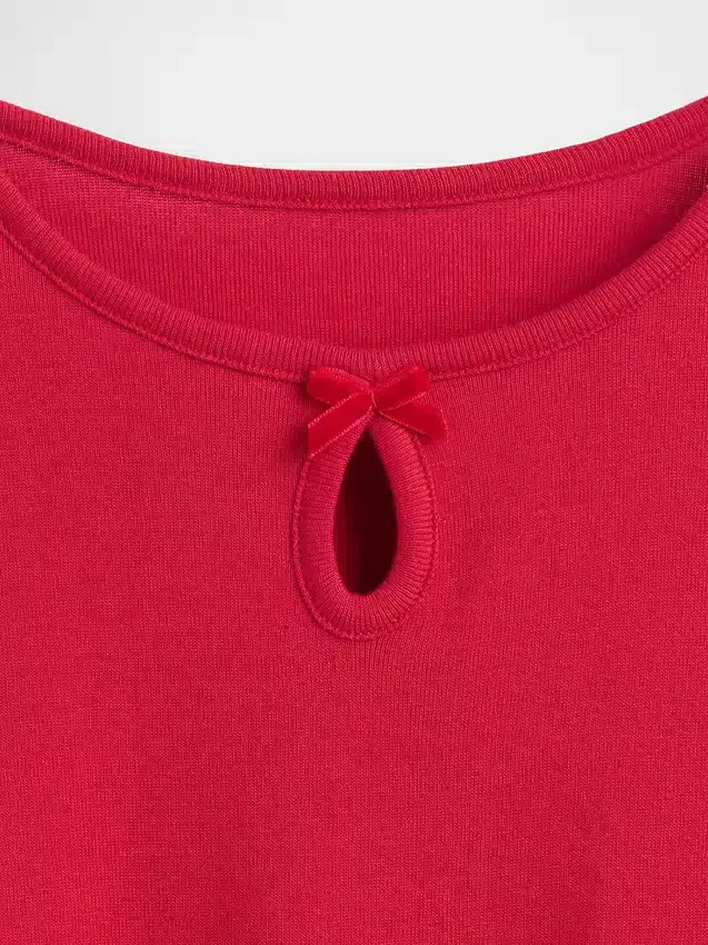 Dopasowany T-shirt dziecięcy z kokardką przy dekolcie