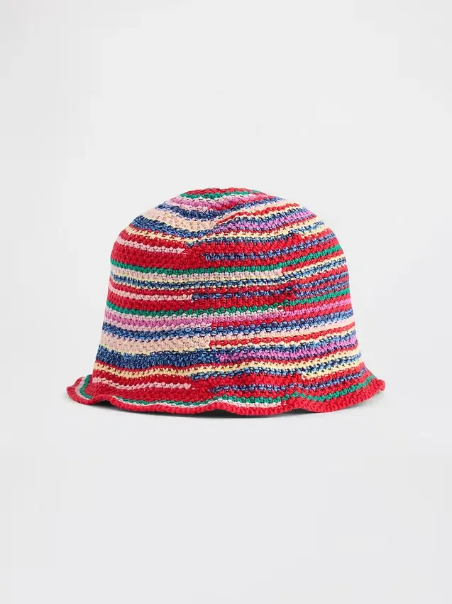 Dzianinowy kapelusz typu bucket w paski