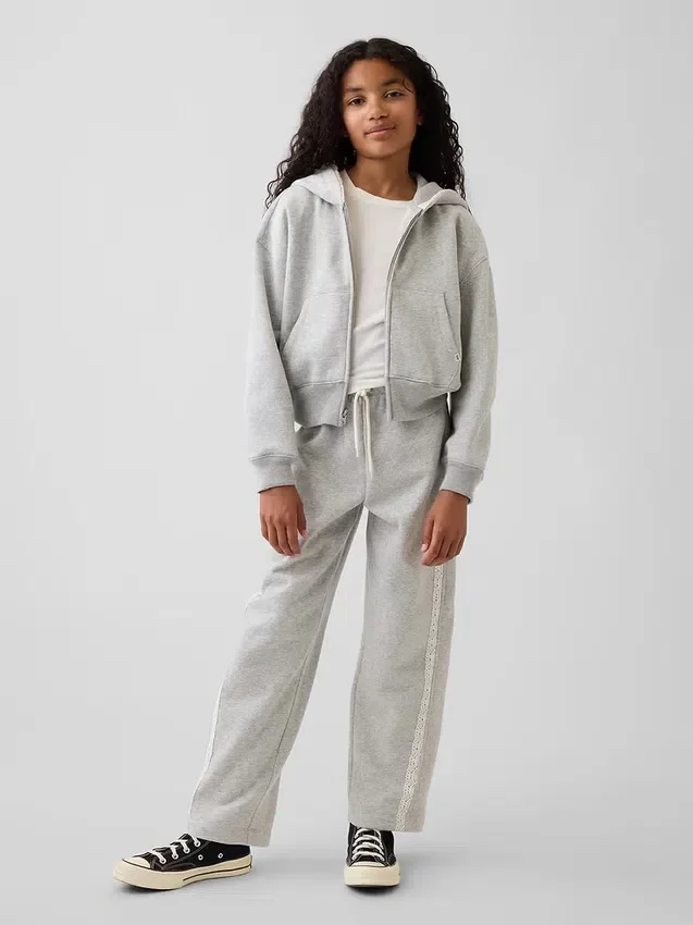 Dziecięca bluza z kapturem Vintagesoft o luźnym kroju z koronkową lamówką i zamkiem błyskawicznym