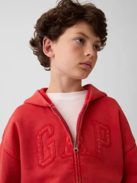 Dziecięca bluza z kapturem Vintagesoft o luźnym kroju z logo i zamkiem