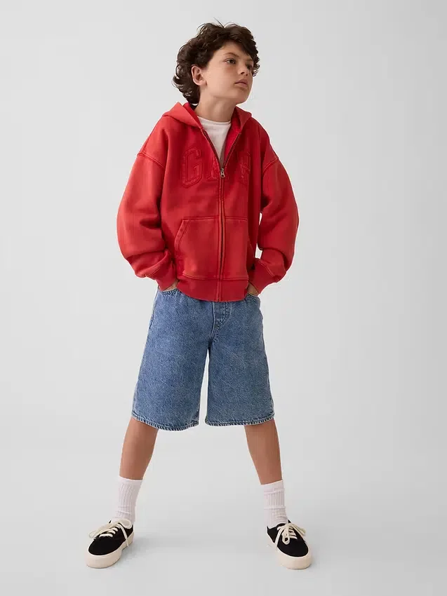 Dziecięca bluza z kapturem Vintagesoft o luźnym kroju z logo i zamkiem