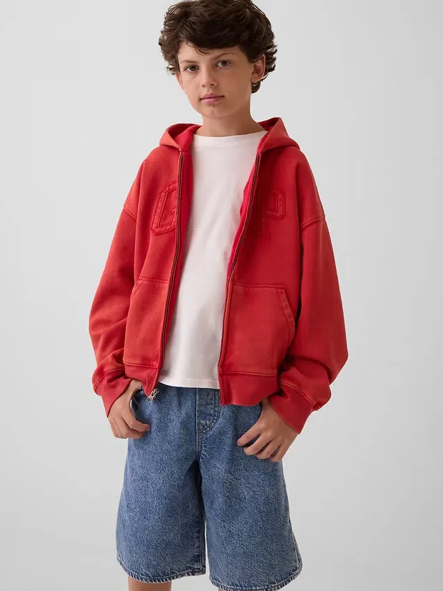 Dziecięca bluza z kapturem Vintagesoft o luźnym kroju z logo i zamkiem