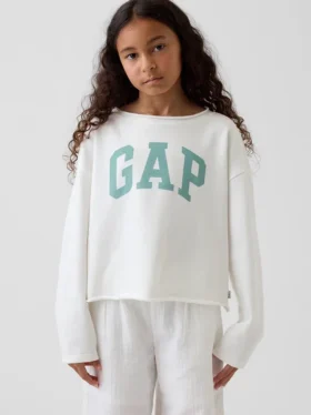 Dziecięca bluza z logo Vintagesoft z frotte o szerokim dekolcie