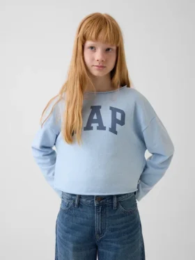 Dziecięca bluza z logo Vintagesoft z frotte o szerokim dekolcie