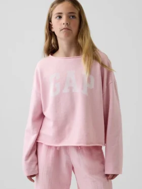 Dziecięca bluza z logo Vintagesoft z frotte o szerokim dekolcie