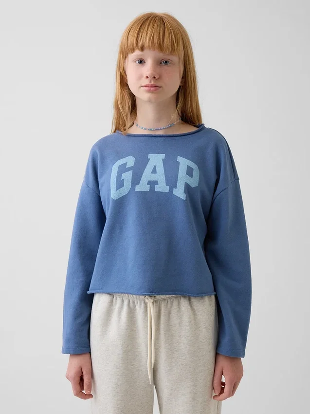 Dziecięca bluza z logo Vintagesoft z frotte o szerokim dekolcie