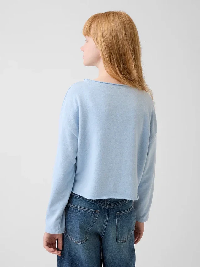 Dziecięca bluza z logo Vintagesoft z frotte o szerokim dekolcie