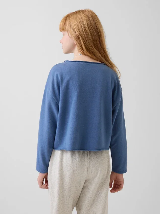Dziecięca bluza z logo Vintagesoft z frotte o szerokim dekolcie