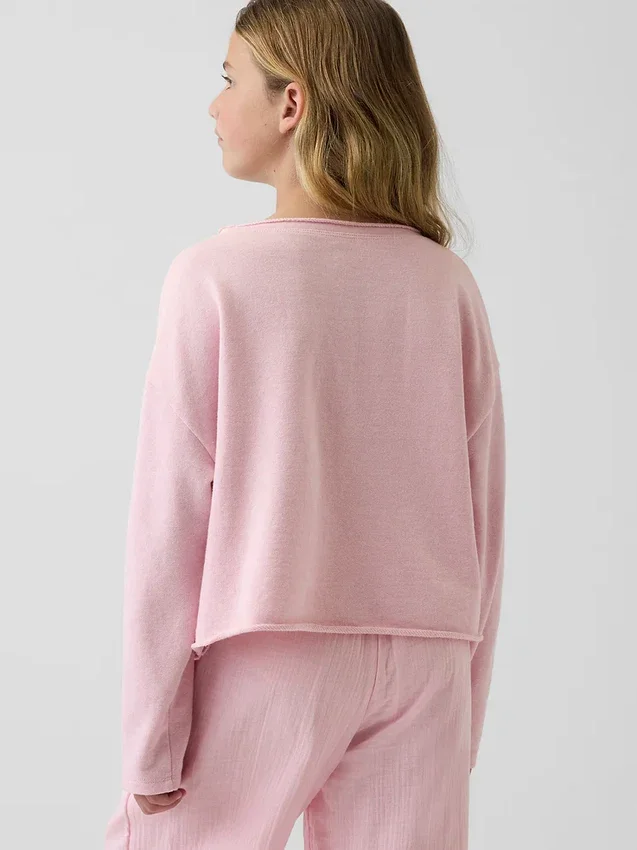 Dziecięca bluza z logo Vintagesoft z frotte o szerokim dekolcie