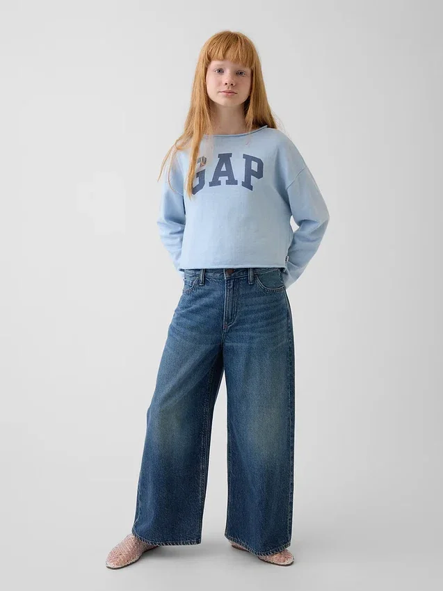 Dziecięca bluza z logo Vintagesoft z frotte o szerokim dekolcie
