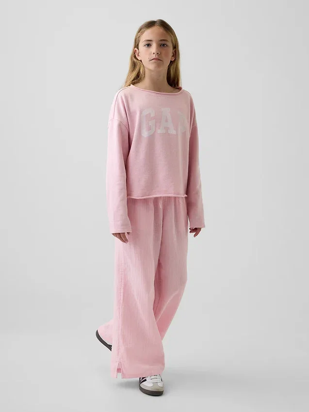 Dziecięca bluza z logo Vintagesoft z frotte o szerokim dekolcie