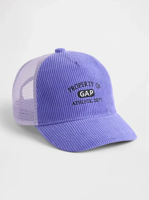 Dziecięca czapka typu trucker z logo z sztruksu
