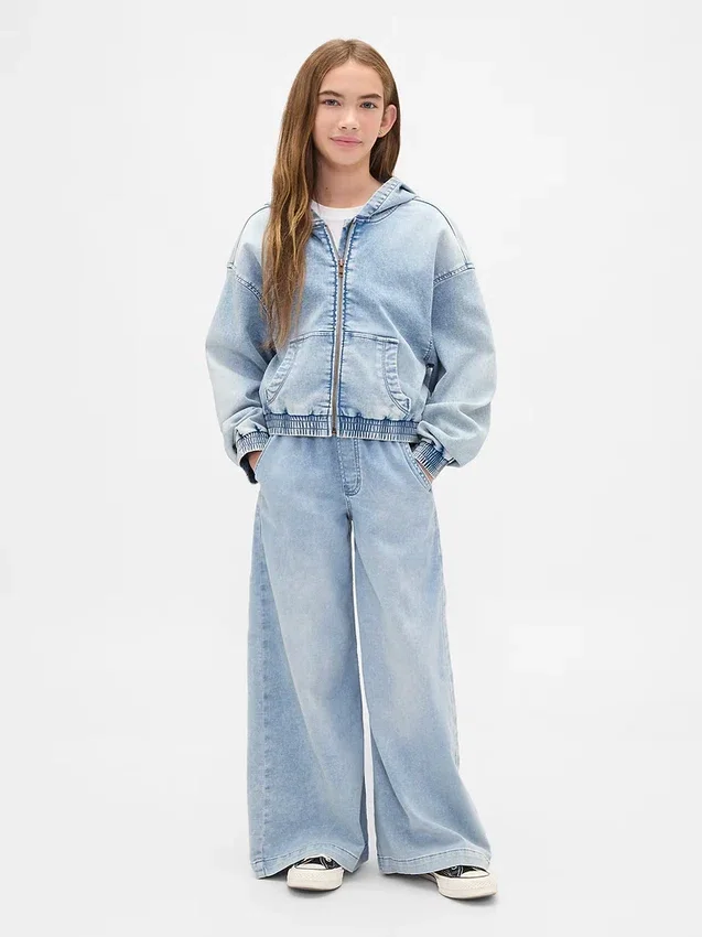 Dziecięca dzianinowa bluza dżinsowa z kapturem i zamkiem
