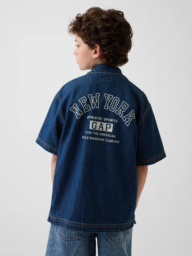 Dziecięca koszula dżinsowa o luźnym kroju z logo New York