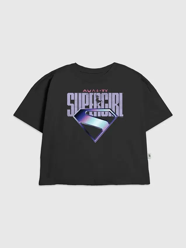 Dziecięca koszulka z fioletowym logo Supergirl