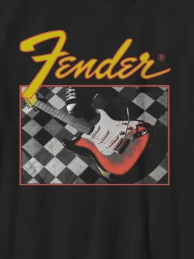 Dziecięca koszulka z motywem gitary Fender w kratkę