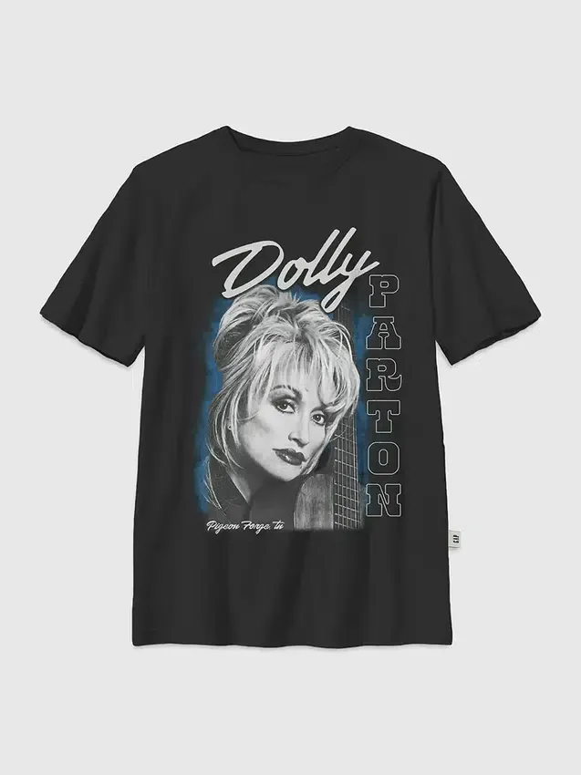 Dziecięca koszulka z nadrukiem „Dolly Parton Guitar Portrait” w stylu oversize