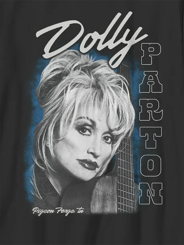 Dziecięca koszulka z nadrukiem „Dolly Parton Guitar Portrait” w stylu oversize