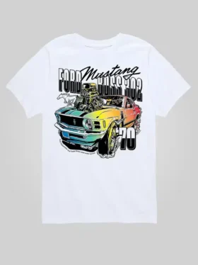 Dziecięca koszulka z nadrukiem „Ford 1970 Ford Mustang Rainbow” w wersji z szortami