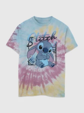 Dziecięca koszulka z nadrukiem „Lilo i Stitch” w stylu tie-dye