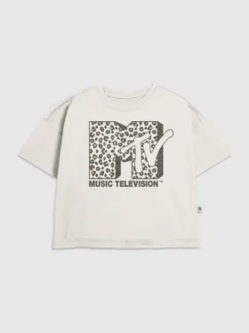 Dziecięca koszulka z nadrukiem logo MTV w panterkę