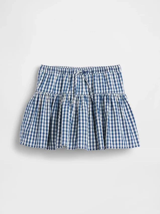 Dziecięca spódniczka-szorty z dżinsu w kratkę