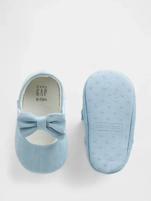 Dziecięce dżinsowe buty typu Mary Jane z kokardką