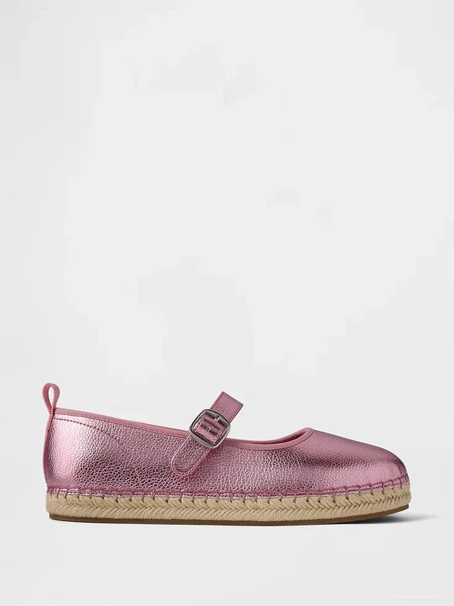 Dziecięce espadryle typu „Mary Jane” w metalicznym wykończeniu