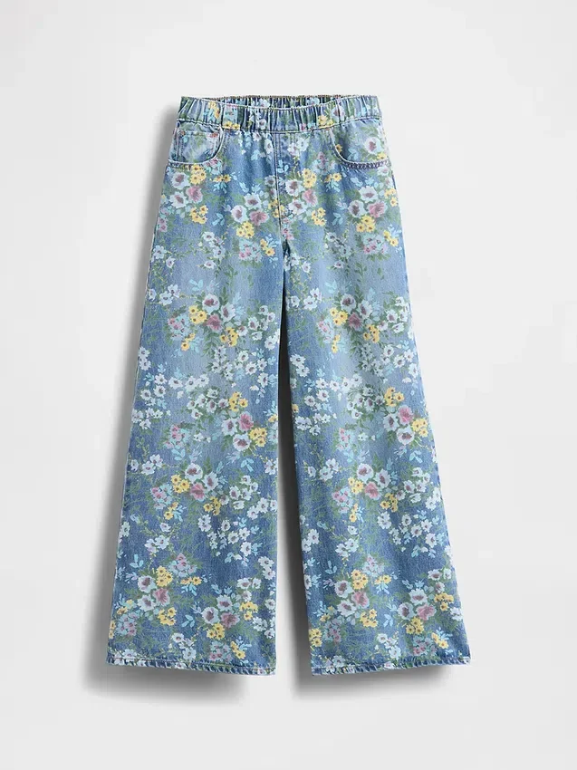 Dziecięce jeansy typu baggy w kwiatowy wzór