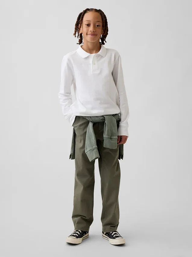 Dziecięce spodnie w stylu modern uniform o luźnym, prostym kroju w kolorze khaki