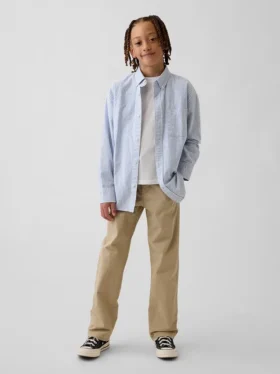 Dziecięce spodnie w stylu modern uniform o luźnym, prostym kroju w kolorze khaki