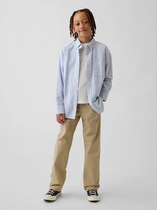 Dziecięce spodnie w stylu modern uniform o luźnym, prostym kroju w kolorze khaki