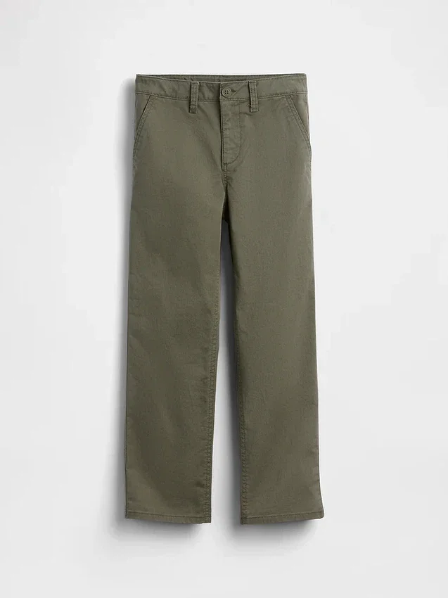 Dziecięce spodnie w stylu modern uniform o luźnym, prostym kroju w kolorze khaki
