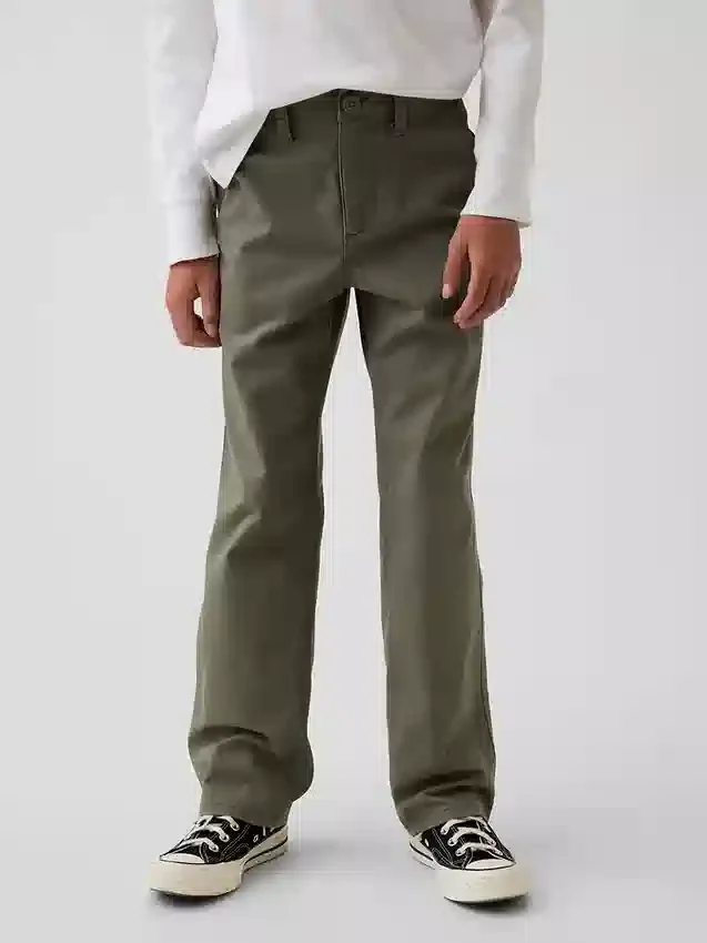 Dziecięce spodnie w stylu modern uniform o luźnym, prostym kroju w kolorze khaki