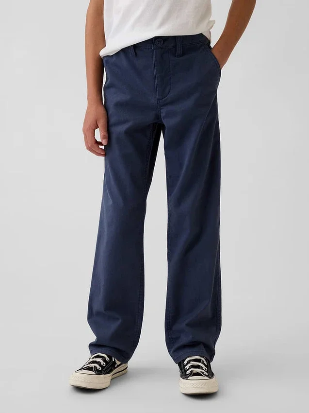 Dziecięce spodnie w stylu modern uniform o luźnym, prostym kroju w kolorze khaki