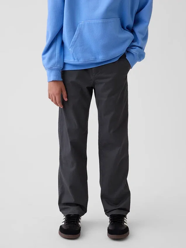 Dziecięce spodnie w stylu modern uniform o luźnym, prostym kroju w kolorze khaki