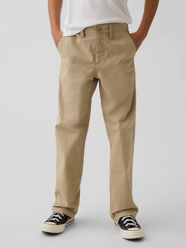 Dziecięce spodnie w stylu modern uniform o luźnym, prostym kroju w kolorze khaki