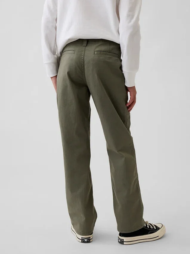Dziecięce spodnie w stylu modern uniform o luźnym, prostym kroju w kolorze khaki