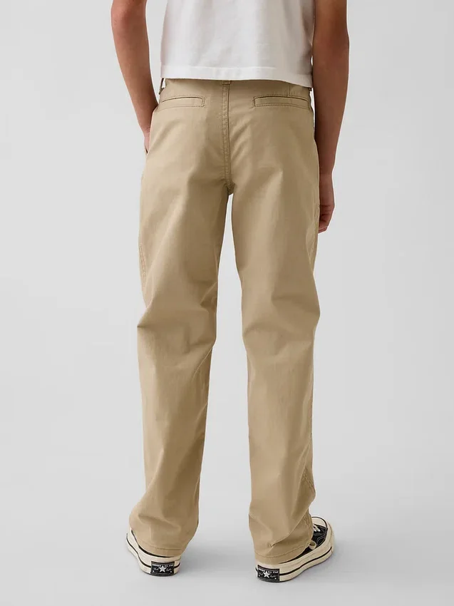 Dziecięce spodnie w stylu modern uniform o luźnym, prostym kroju w kolorze khaki