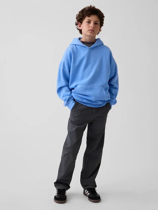 Dziecięce spodnie w stylu modern uniform o luźnym, prostym kroju w kolorze khaki