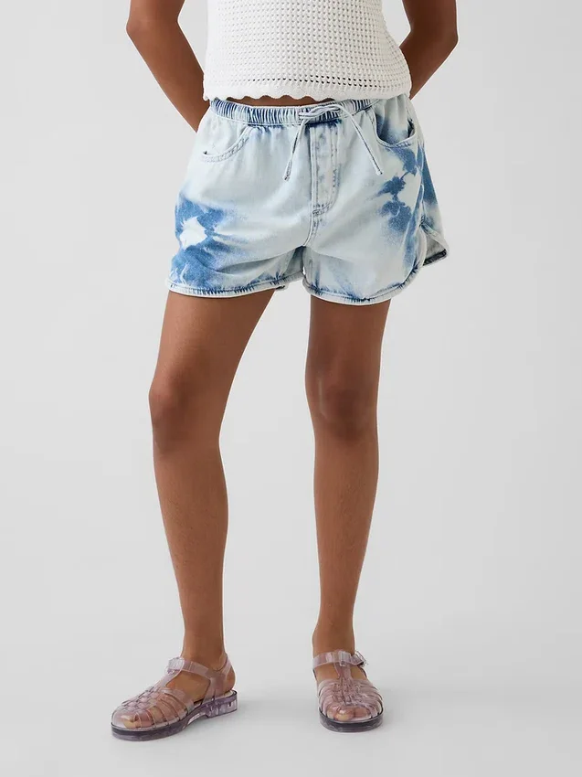 Dziecięce szorty dżinsowe z wysokim stanem w stylu tie-dye