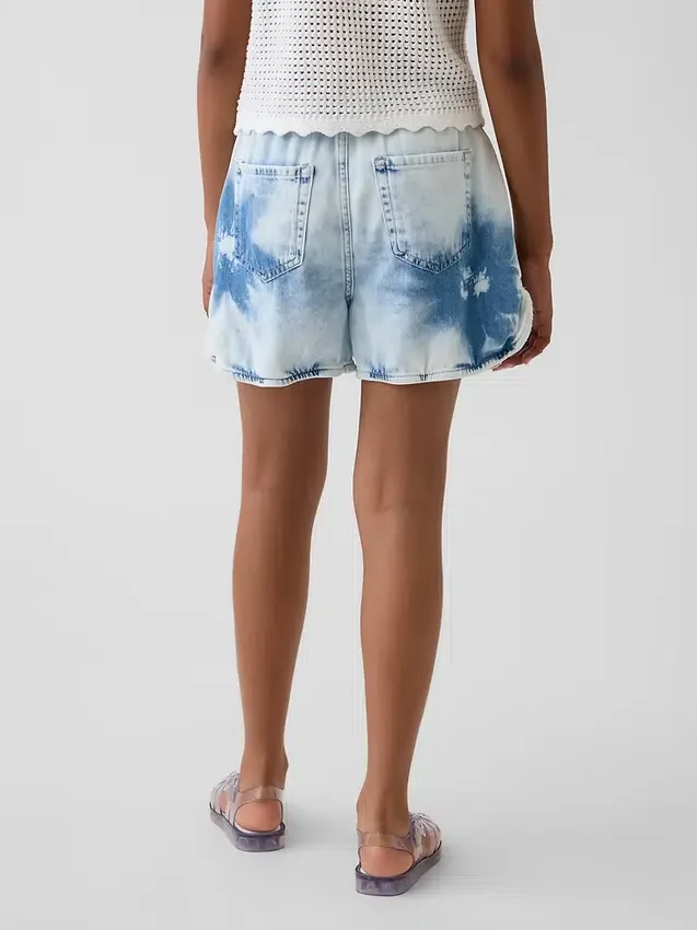 Dziecięce szorty dżinsowe z wysokim stanem w stylu tie-dye