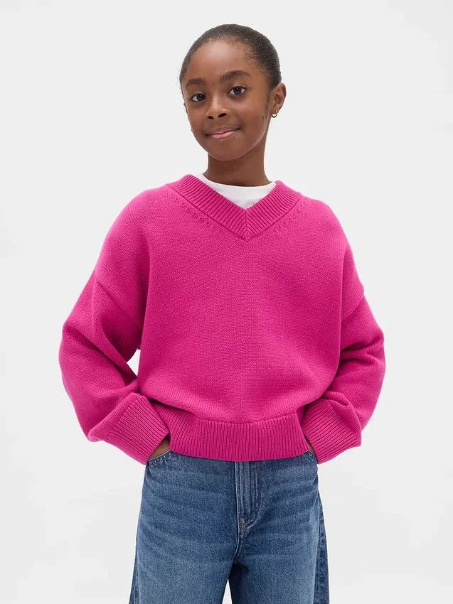 Dziecięcy sweter o luźnym kroju z dekoltem w serek