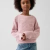 Dziecięcy sweter oversize z nadrukiem, wykonany techniką szydełkową