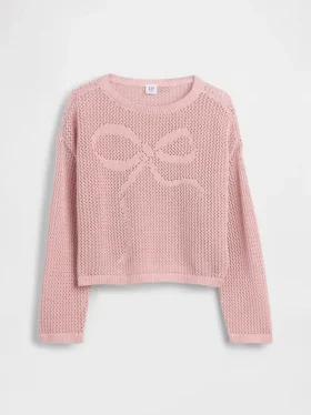 Dziecięcy sweter oversize z nadrukiem, wykonany techniką szydełkową